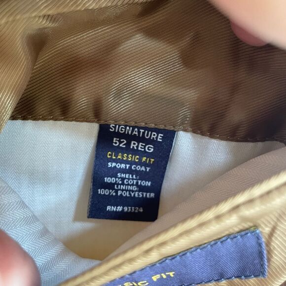 STAFFORD CLASSIC FIT SIGNATURE TAN CORDUROY BLAZER WITH ELBOW PATCHES. SIZE 52R - Picture 8 of 8